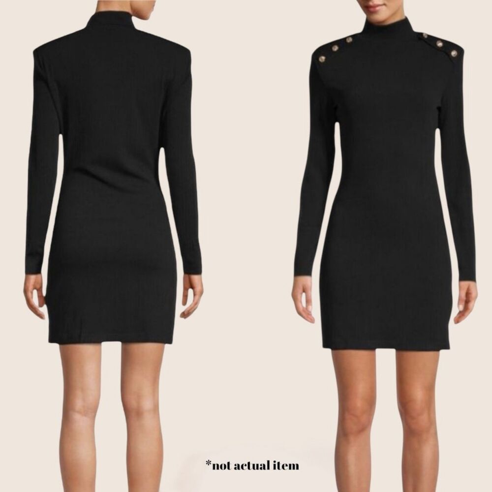 🖤 WALTER BAKER ERIKA BUTTON SHOULDER BODYCON DRESS RIBBED LONG SLEEVE SMALL